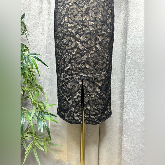 NEW Dress The Population Jaleah Cap Sleeve Faux Wrap Lace Dress in Black Nude S - Picture 9 of 12